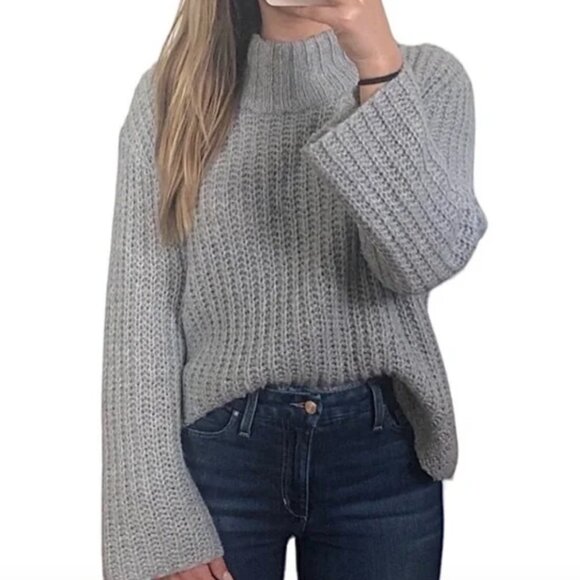 VALETTE Wool Blend Chunky Gray Knit Sweater Oversized Relaxed Fit | Size XS - Picture 2 of 9